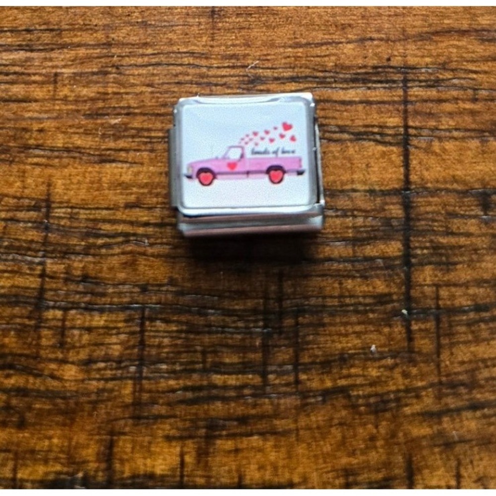Loads of Love Pink Truck Heart Italian Charm Stainless Steel 9mm Link Jewelry
